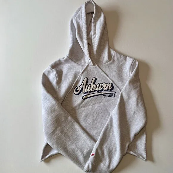 League Auburn Tigers Women's Cropped Hoodie Size L Heathered Light Gray, License - Picture 2 of 10